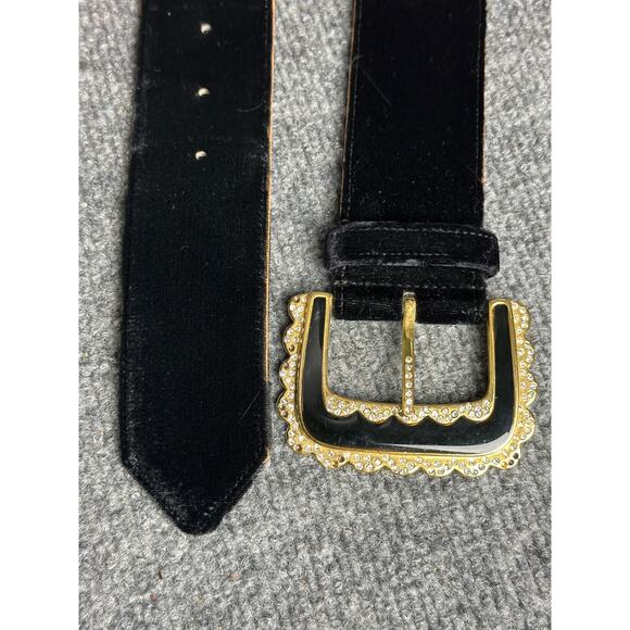 Vintage Valentino Italy XS black velvet belt leather rhinestone buckle cocktail main image 6